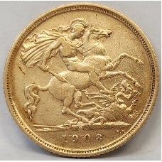 AUSTRALIA 1908 . HALF 1/2 SOVEREIGN . SYDNEY . GOLD
